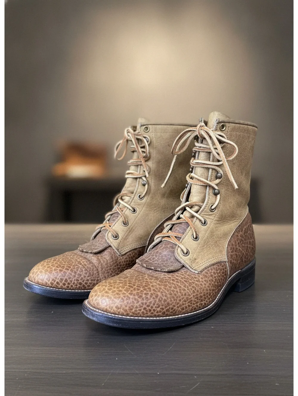 Vintage Leather USA Made Justin Combat Boots Men 7.5 D Women 9 Field Style 430